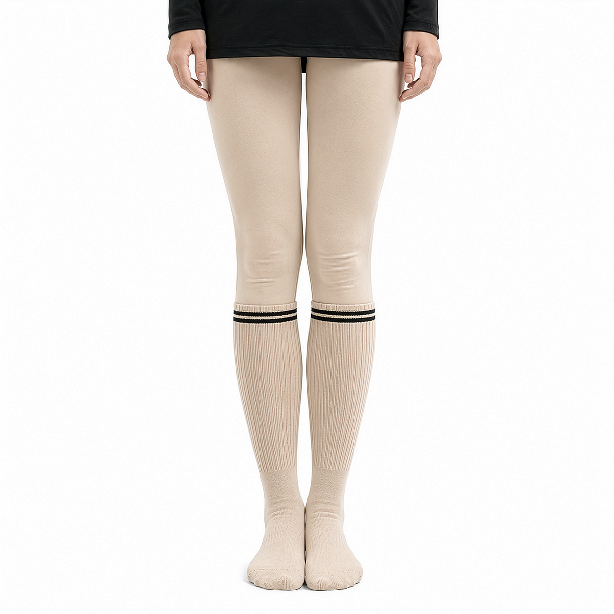 Women's Over-the-Calf Grip Socks - Beige