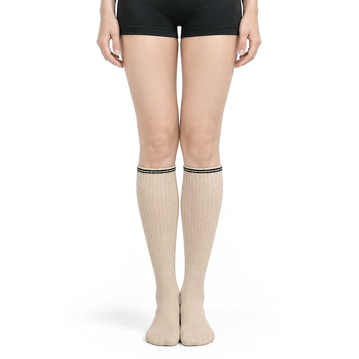 Women's Over-the-Calf Grip Socks - Beige